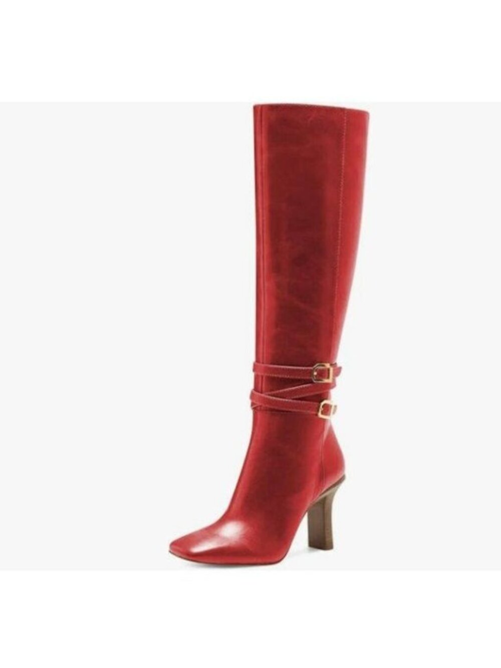 FSJ Darkred Knee High Long Boot Closed Toe Chunky Heel Side Zipper Fall Shoes